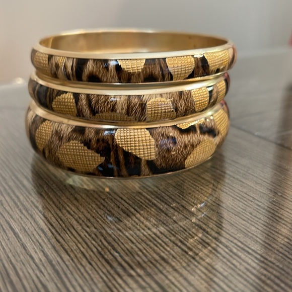 Vintage Brass & Vinyl Chic Gold and Animal Print Bangles - Picture 3 of 16